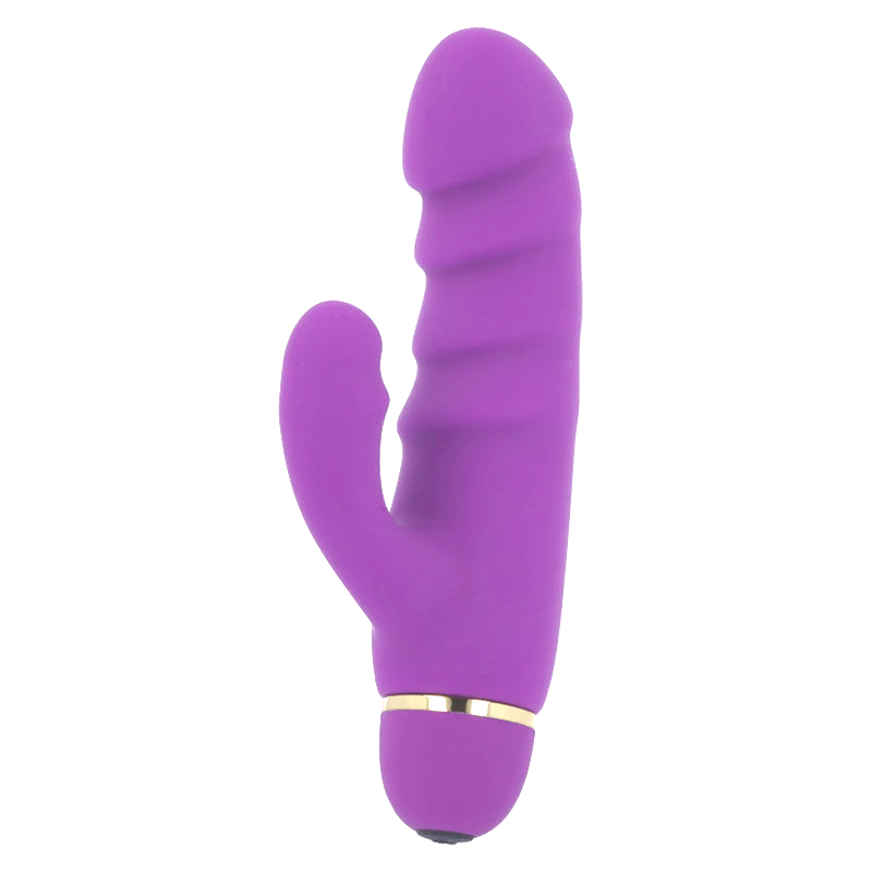 Vibromasseur rabbit Intense Crass violet, vue de profil, tige interne moulee a tete marquee et oreille clitoridienne, double stimulation point G et clitoris 20 modes.