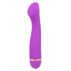 Vibromasseur point G Intense Lilo lilas vu de face, tete bombee a relief et longue tige souple, base doree, stimulateur vaginal flexible et silencieux 20 modes.