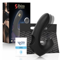 Stimulateur Ibiza noir en forme de crochet à porter au doigt, embout évasé pour la succion, avec sachet de lubrifiant Waterfeel Neutre.