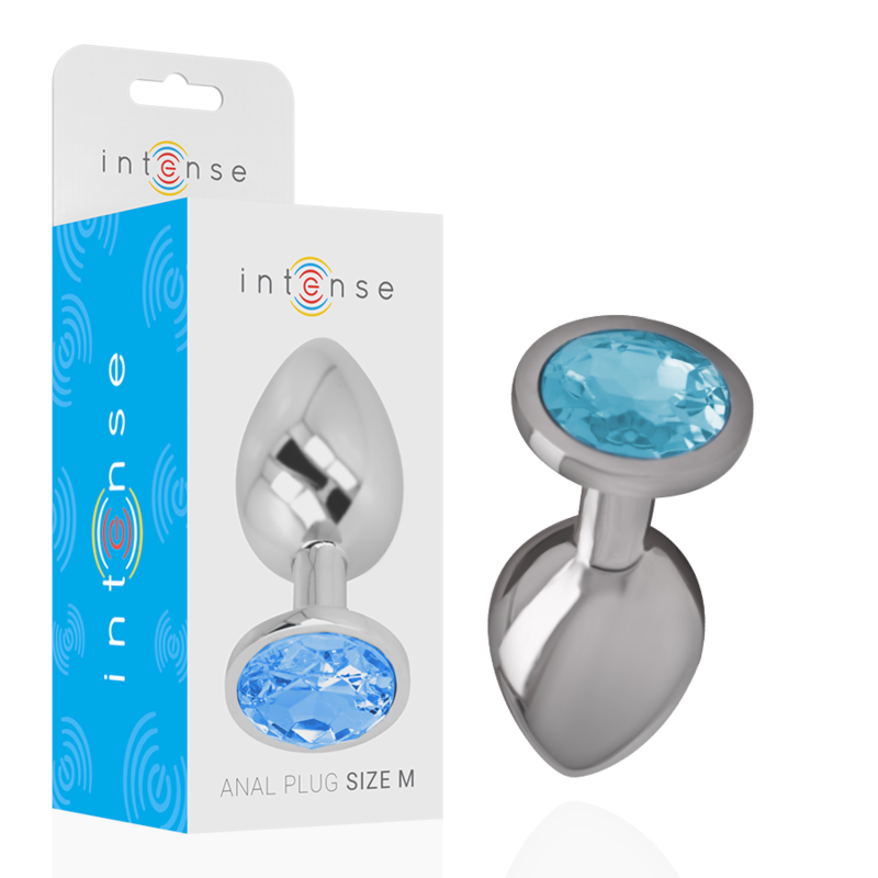 Plug anal Intense cristal bleu avec sa boîte.