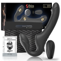 Harnais vibrant Ibiza noir Pulse Strapless, base incurvée insérable et tige externe striée, télécommande à motif hexagonal, packaging 3 moteurs et 1000 modes, sachet de gel BlackHole Anal Extra Dilatation.
