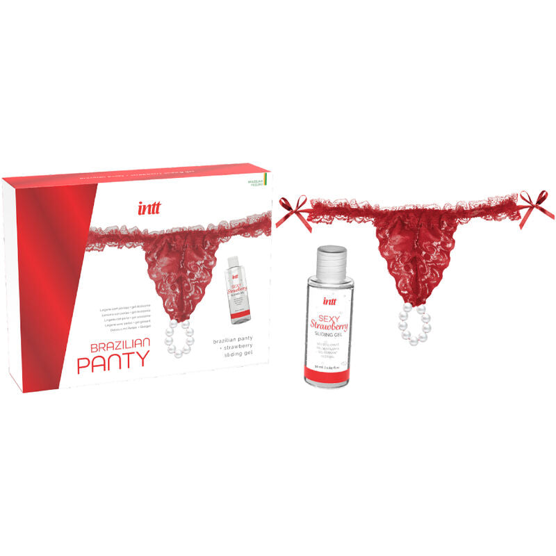 Culotte brésilienne rouge avec perles et lubrifiant 50 ml — vue de profil