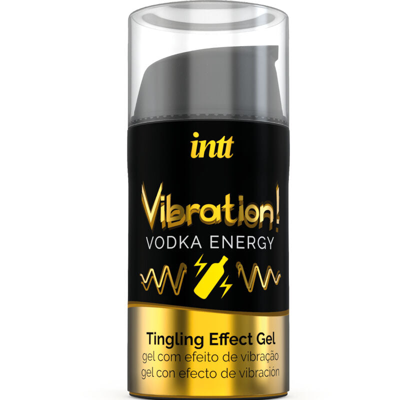 Flacon airless Vibration Vodka Energy Intt du gel stimulant vibrant comestible saveur vodka energisante, applicateur distributeur en format 15 ml.
