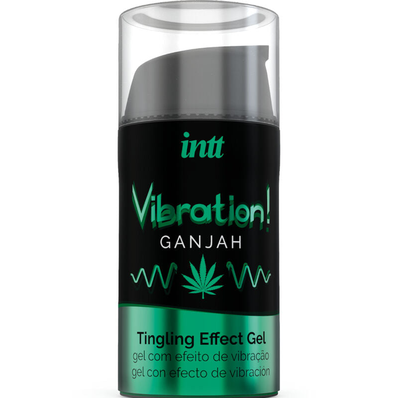 Flacon airless Vibration Ganjah Intt du gel stimulant vibrant arome cannabis, sensations vibrantes intenses pour vulve, clitoris ou gland.