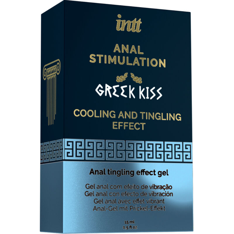 Boite Greek Kiss Anal Stimulation Intt de face, gel stimulant anal effet glace et picotement saveur menthe pour preparer les jeux anaux.