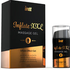 Boite Inflate XXL Intt avec son flacon airless du gel vasodilatateur cannelle, effet volume et sensibilite pour le penis, format massage 15 ml.