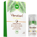Boite Vibration Coconut Intt avec son flacon airless du gel stimulant vegan saveur noix de coco sucree a effet vibrant, format pratique 15 ml.