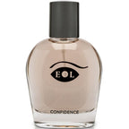 Flacon de parfum Confidence Eye Of Love logo EOL presente seul de face, eau de cologne aux pheromones pour homme 50 ml notes musquees et vanille.