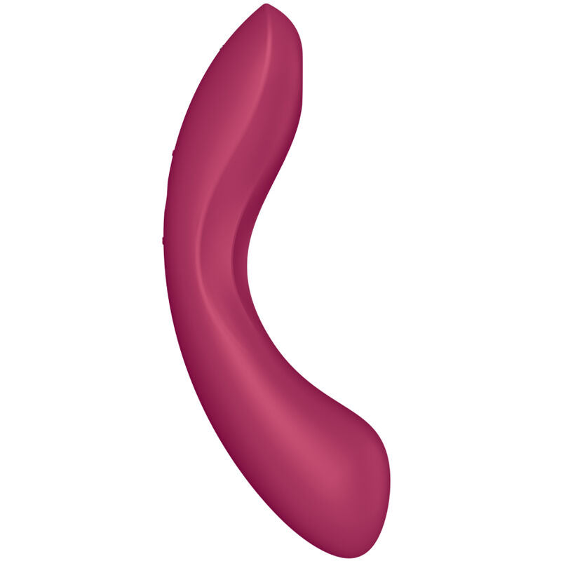 Curvy Trinity 1 bordeaux vu de trois quarts, tige flexible en silicone et tete d'air pulse arrondie, stimulateur clitoris et point G etanche et rechargeable