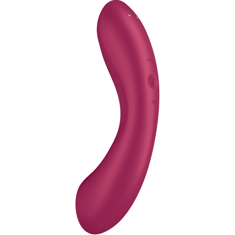 Stimulateur Curvy Trinity bordeaux incline, corps en S en silicone avec commandes laterales, 3 en 1 air pulse et vibration pour clitoris et point G, etanche
