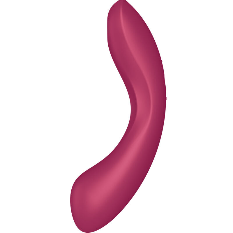 Curvy Trinity 1 bordeaux vu de profil oppose, tige sinueuse en silicone et embout d'aspiration, double zone clitoris point G, air pulse et vibration etanche