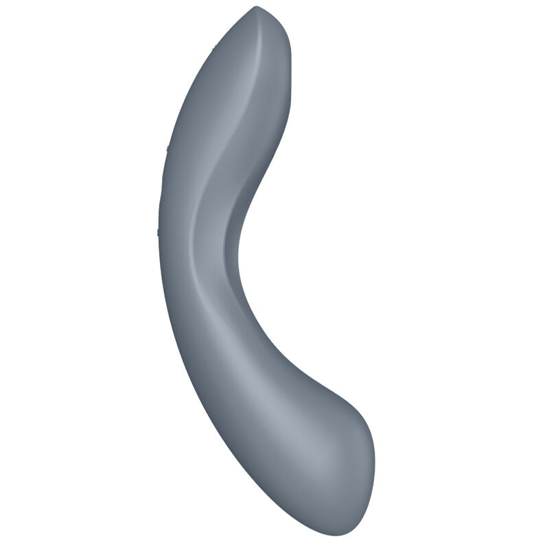 Stimulateur Curvy Trinity gris incline, corps en S en silicone et tete d'air pulse arrondie, 3 en 1 vibration et air pulse pour clitoris et point G, etanche