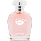 Flacon rose One Love logo EOL presente seul de face, parfum aux pheromones pour femme 50 ml composition florale et base sensuelle Eye Of Love.