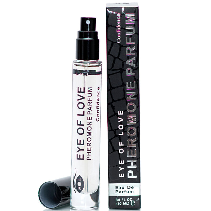 Roll-on Confidence avec bouchon detache devant sa boite noire, parfum aux pheromones Confidence pour homme 10 ml jasmin miel vanille Eye Of Love.