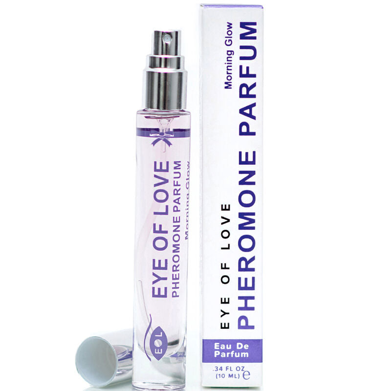 Roll-on Morning Glow violet et sa boite Pheromone Parfum, parfum aux pheromones pour femme 10 ml notes florales fraiches Eye Of Love.