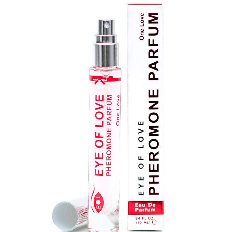 Roll-on One Love rose et sa boite Pheromone Parfum cote a cote, parfum aux pheromones pour femme 10 ml notes florales et musquees Eye Of Love.