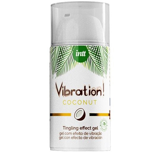 Flacon airless Vibration Coconut Intt du gel stimulant vegan saveur noix de coco a effet picotement vibrant pour les preliminaires, format 15 ml.