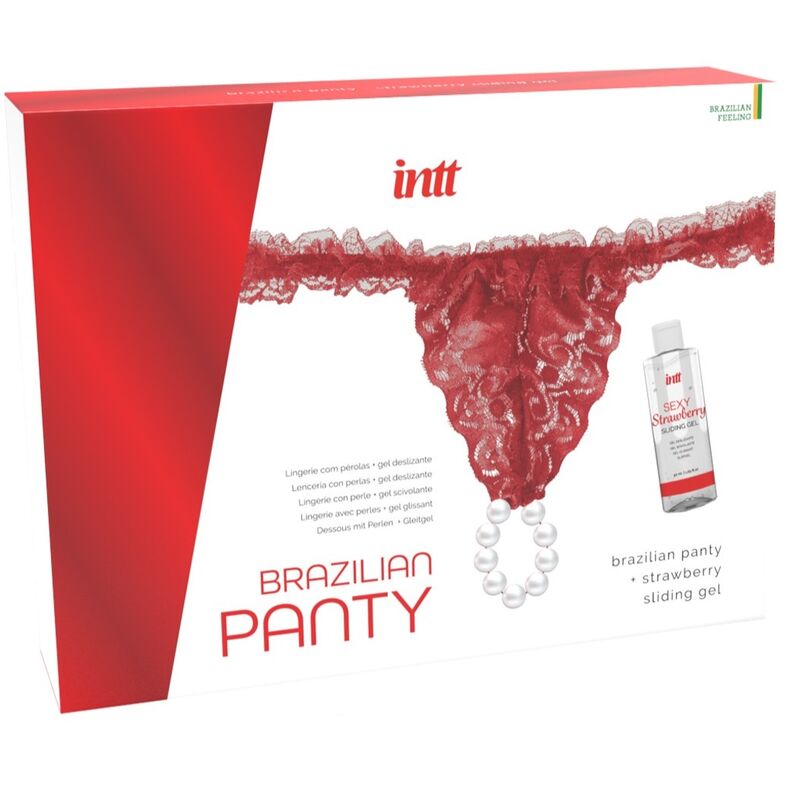 Culotte brésilienne rouge avec perles et lubrifiant 50 ml — vue principale