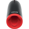 Masturbateur Spin-X JAMYJOB vu de face, boîtier noir et embouchure rouge