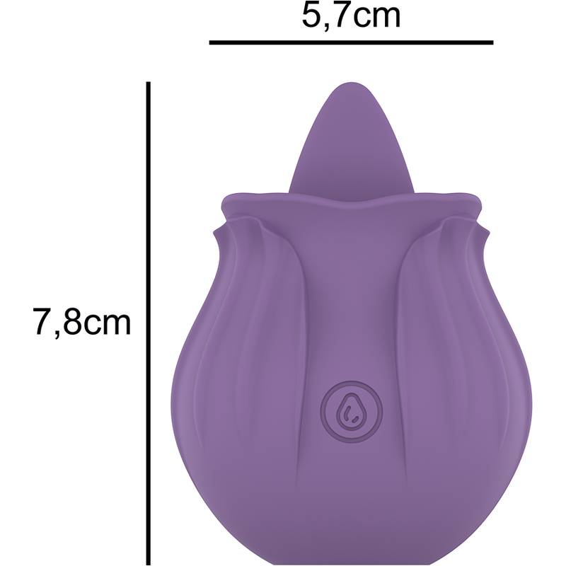 Stimulateur clitoridien Violet en forme de rose avec cotes 5,7 cm et 7,8 cm ; sextoy en silicone a langue mobile imitant la stimulation orale, rechargeable USB, design floral Intense