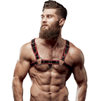Harnais de poitrine homme éco-cuir noir et rouge — vue principale