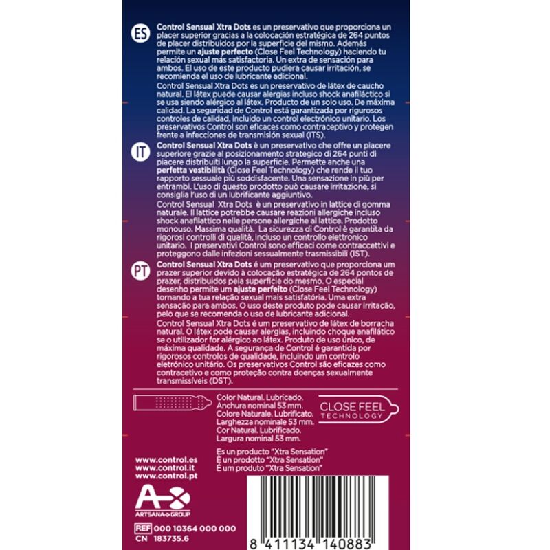 Préservatifs texturés Control Xtra Dots — détail produit