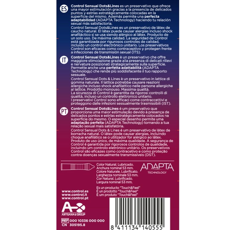 Préservatifs texturés Dots & Lines latex naturel 12 unités — détail produit
