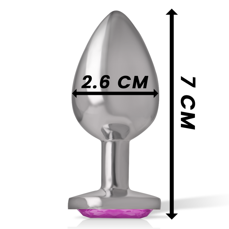 Plug anal bijou en metal Intense cote 2,6 cm de diametre et 7 cm de hauteur, embout conique lisse et base coeur ornee d'une pierre rose facettee