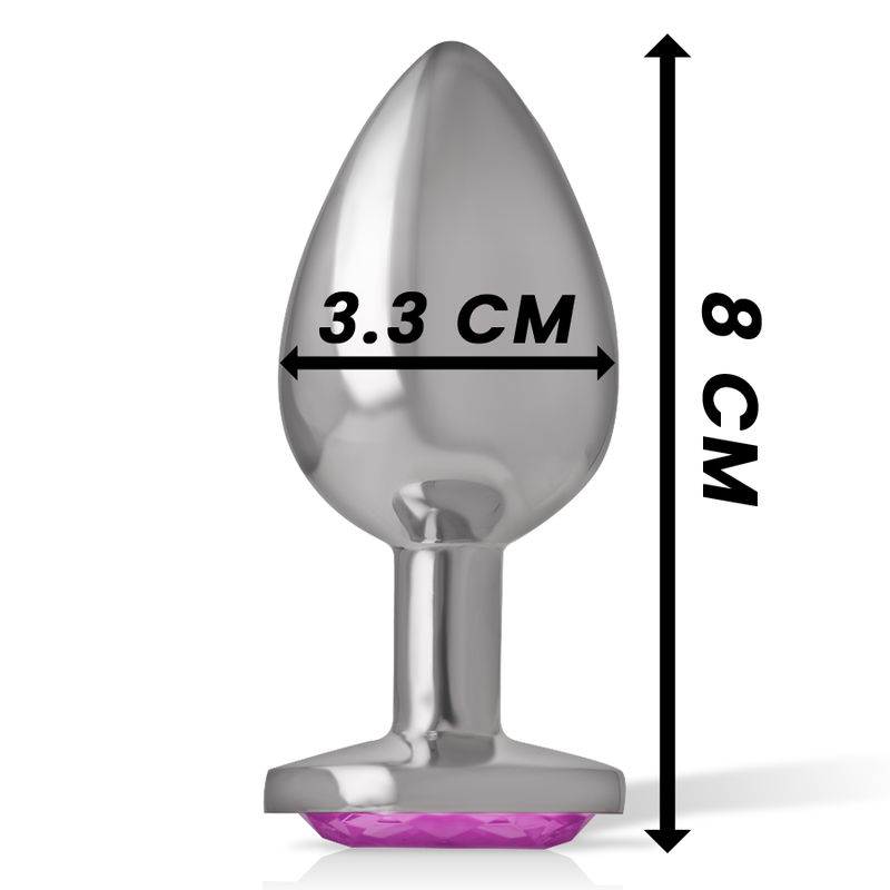 Plug anal bijou en metal Intense cote 3,3 cm de diametre et 8 cm de hauteur, embout conique lisse et base coeur a pierre rose facettee