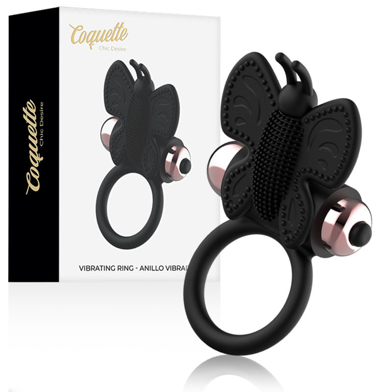 Anneau vibrant papillon silicone noir et or — vue principale