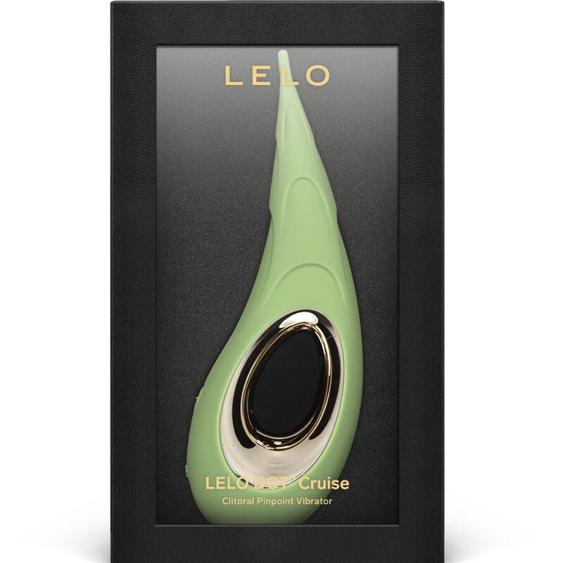 Boite du DOT Cruise de Lelo presentant le stimulateur clitoridien vert pastel en forme de goutte, vibromasseur de precision a technologie Cruise Control etanche a 8 modes