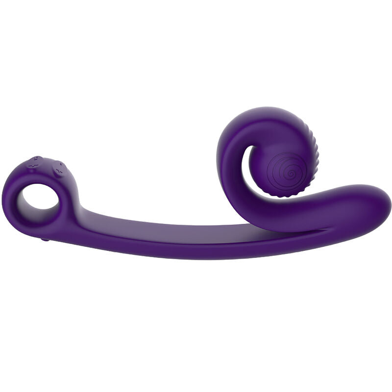 Stimulateur Snail Vibe Curve violet de profil, anneau souple et spirale enroulee en silicone medical, vibromasseur double point G et clitoris etanche multi-vitesses.