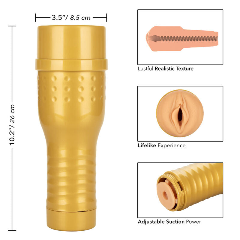 Masturbateur réaliste à tube avec texture interne — comparatif dimensionnel