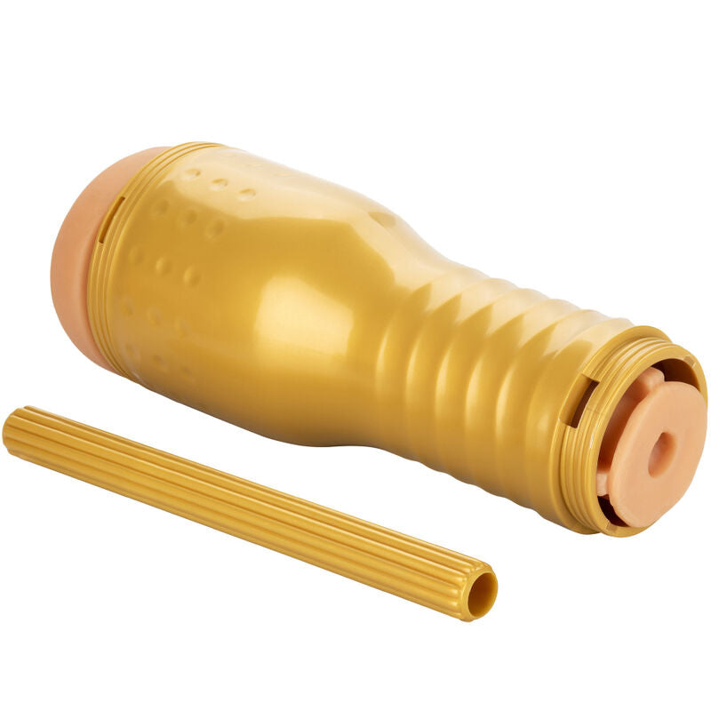 Masturbateur PRIVATE Personal Trainer ouvert montrant l'orifice realiste couleur peau et la tige de reglage de la succion ajustable a cote.