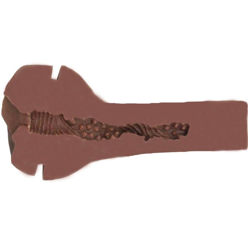 Coupe du masturbateur compact Sexy Sista To Go montrant le tunnel interne nervure ton caramel et son orifice realiste, illustrant la texture pour le voyage.