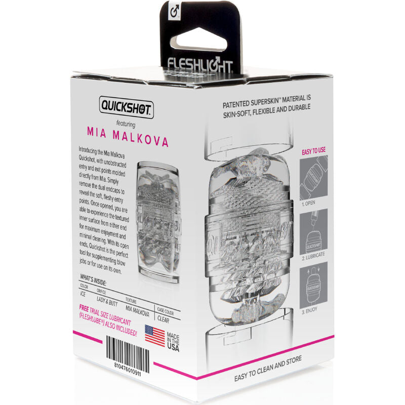 Masturbateur Mia : plaisir compact et transparent — détail texture surface