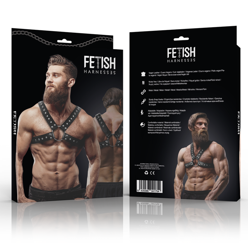 fetish submissive attitude harnais poitrine cross over en cuir ecologique pour hommes avec clous