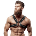 fetish submissive attitude harnais poitrine cross over en cuir ecologique pour hommes avec clous