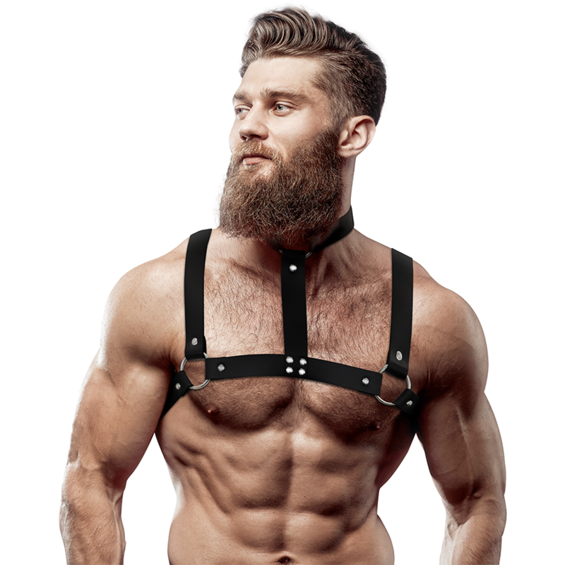 Harnais de poitrine homme éco-cuir réglable avec collier — vue principale