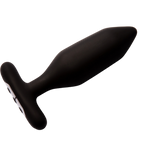 Plug Onyx noir couché à l'horizontale, silhouette conique aux facettes douces et base plate munie d'un anneau, vue latérale détaillée du produit cadrée de près sur fond blanc.