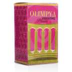 Boite rose Olimpya Vibrating Pleasure aux colonnes dorees, packaging du stimulant a l'huile de graines de cannabis sativa, contenance 6 ml format 0,20 fl oz.
