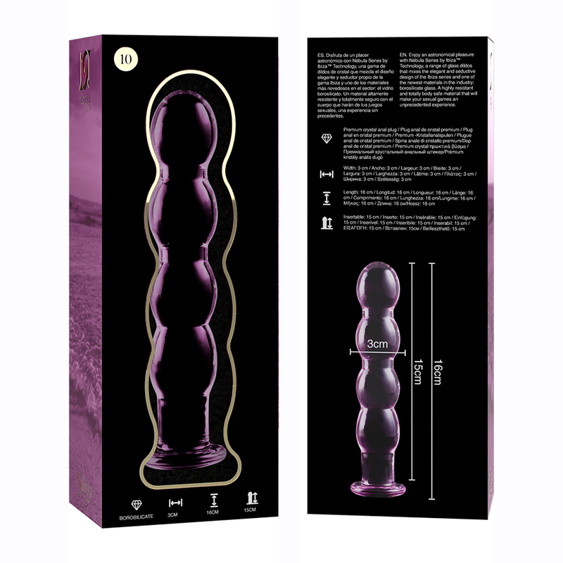 Modèle 10 gode en verre borosilicate clair 16.5 cm -o- 3.5 cm