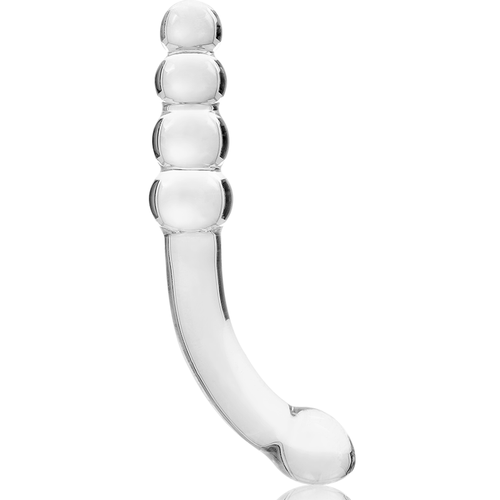 Gode courbe en verre borosilicate transparent Nebula Series, 18,5 cm, manche a billes lisses et tete bombee arrondie, forme ergonomique non poreuse pour point G.