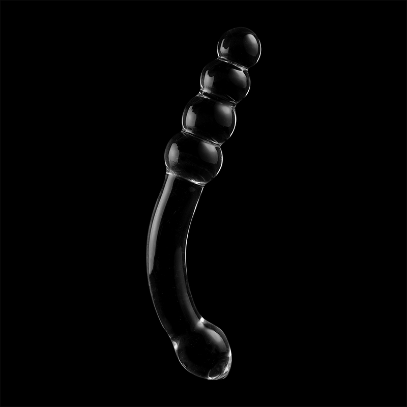 Gode courbe en verre borosilicate teinte fonce Nebula Series sur fond noir, manche a billes lisses et tete bombee, 18,5 cm, matiere non poreuse thermique.