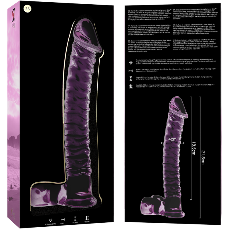 Modèle 23 gode en verre borosilicate clair 21.5 cm -o- 4 cm