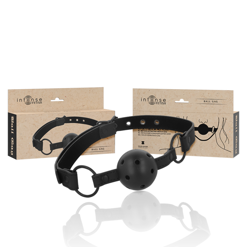 Bâillon-balle BDSM Intense en cuir vegan avec sangle réglable