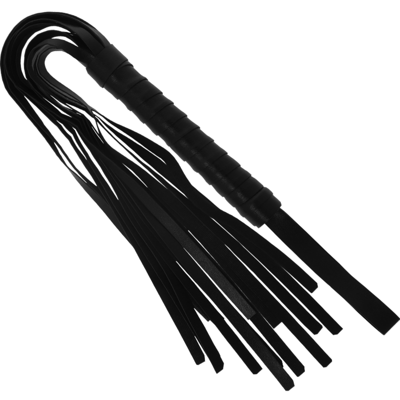 Coffret BDSM cuir végétalien menottes masque flogger — détail texture surface