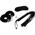 Coffret BDSM cuir végétalien menottes masque flogger — détail produit