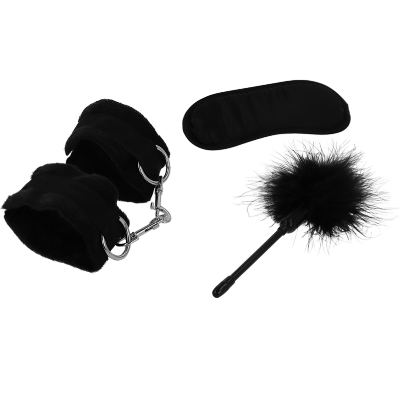 Coffret BDSM Fetish avec menottes, masque et tickler — détail produit
