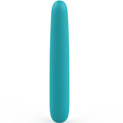 Vibromasseur Bgood Infinite Deluxe turquoise, longue tige fine et fuselée en silicone lisse. Vue de face de la baguette élancée à embout arrondi, coloris bleu-vert uniforme.